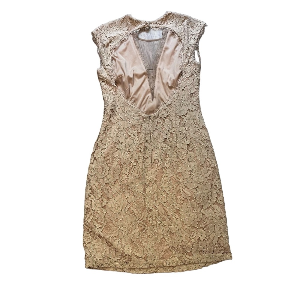 Aidan By Aidan Mattox Beige Open Back Lace Sheath Dress, Sz 8 - Picture 12 of 15